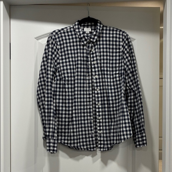J. Crew Navy and White Checkered Ladies Shirt Size Large - Picture 1 of 3